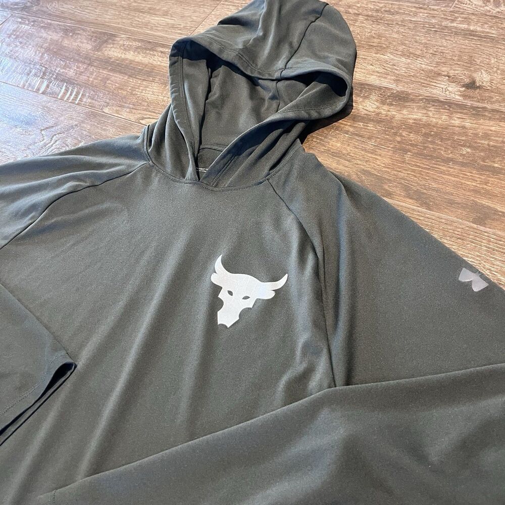 Under Armour Project Rock Hoodie Mens Medium Green Pullover Lightweight Heatgear
